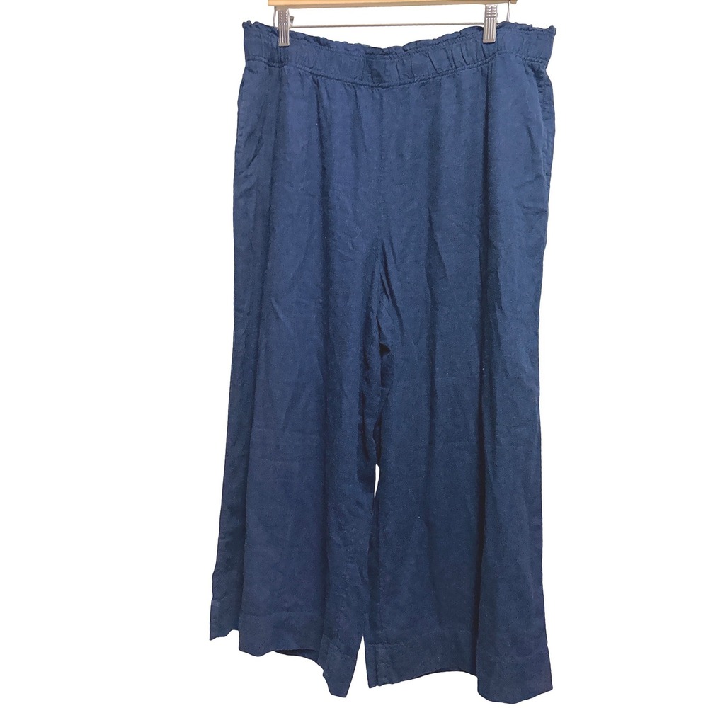 Naturals d&co. Linen Blend Navy Blue Wide Leg Pants Elastic Waist L